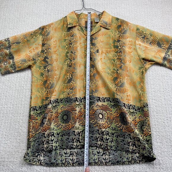 Pineapple Connection Mystic Tribal Shirt Orange Short Sleeve Button Up Sz L - Picture 8 of 14